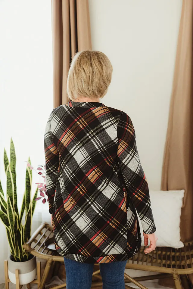 Soft Plaid Knit Cardigan