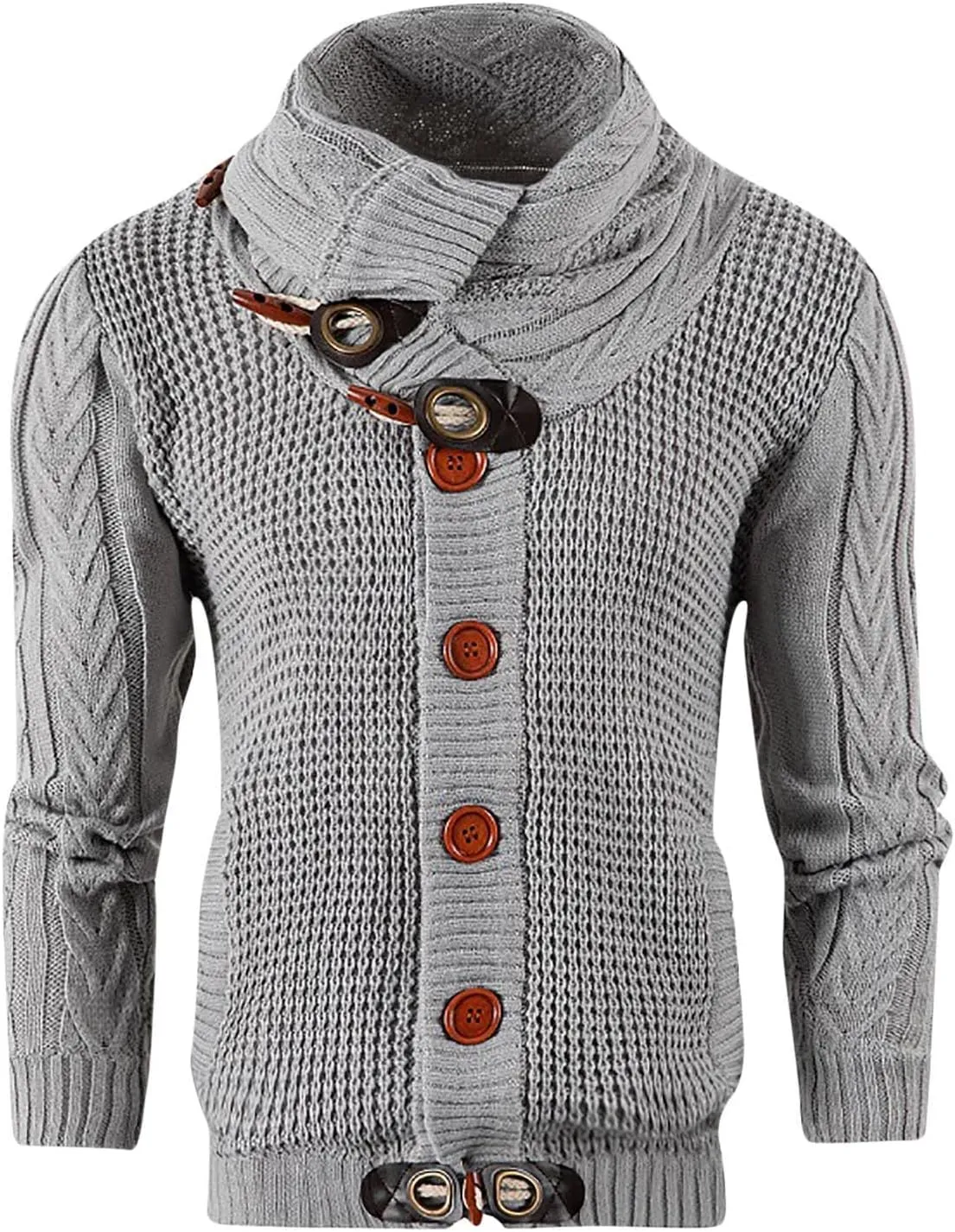 tuduoms Men's Vintage Cardigan Sweaters Lapel Button Down Long Sleeve Chunky Knit Sweater Coat Warm Winter Cable Cardigans