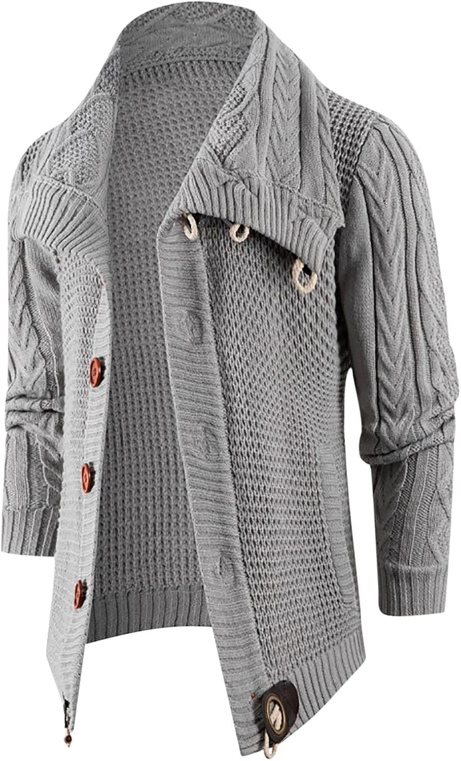 tuduoms Men's Vintage Cardigan Sweaters Lapel Button Down Long Sleeve Chunky Knit Sweater Coat Warm Winter Cable Cardigans