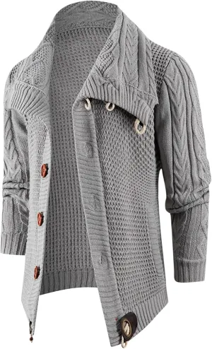tuduoms Men's Vintage Cardigan Sweaters Lapel Button Down Long Sleeve Chunky Knit Sweater Coat Warm Winter Cable Cardigans