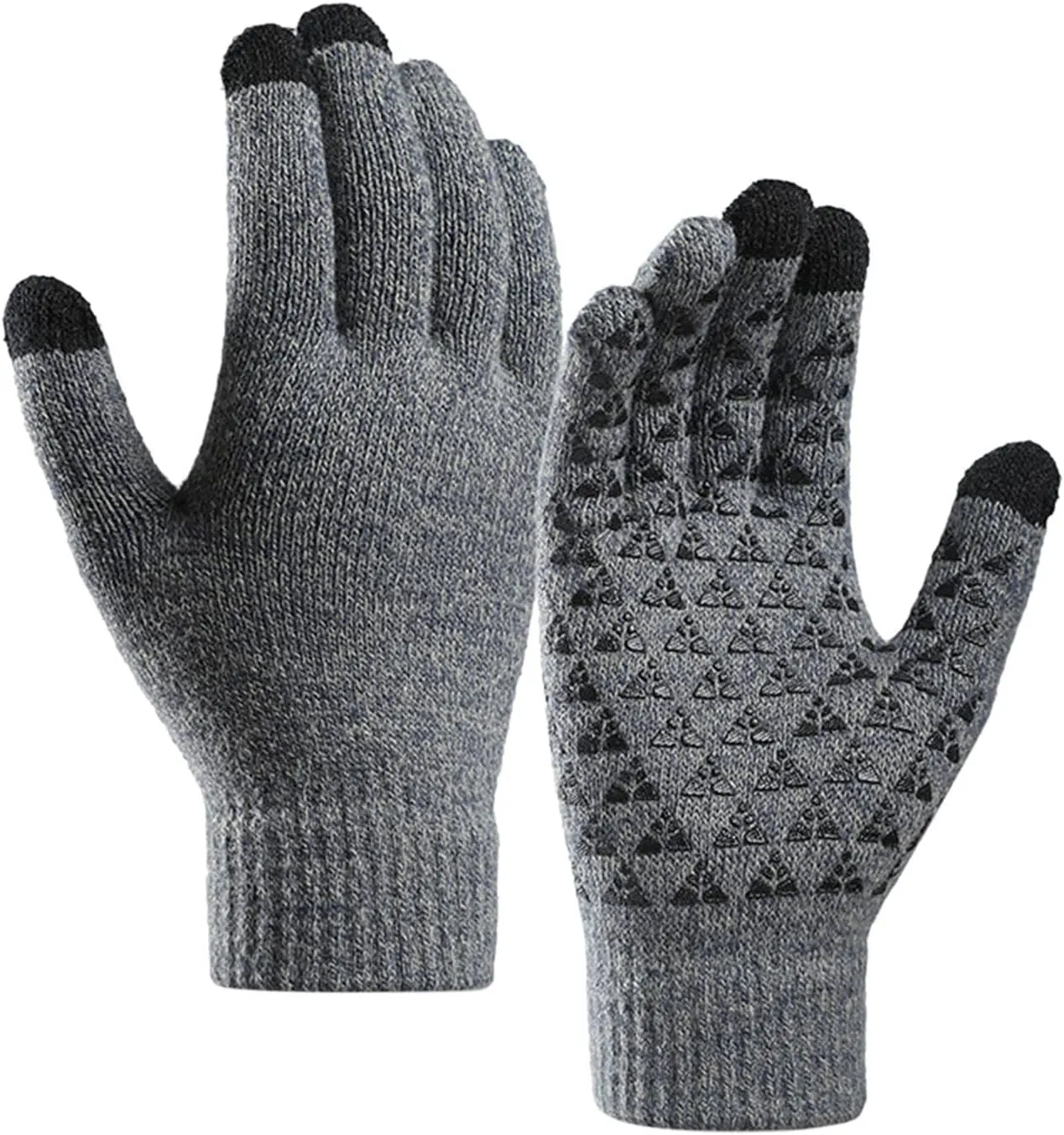 Winter Gloves Men,Full Fingers Touch Screen Thermal Knit Lining Warmers Gloves for Driving Kids Cold Weather Hiking