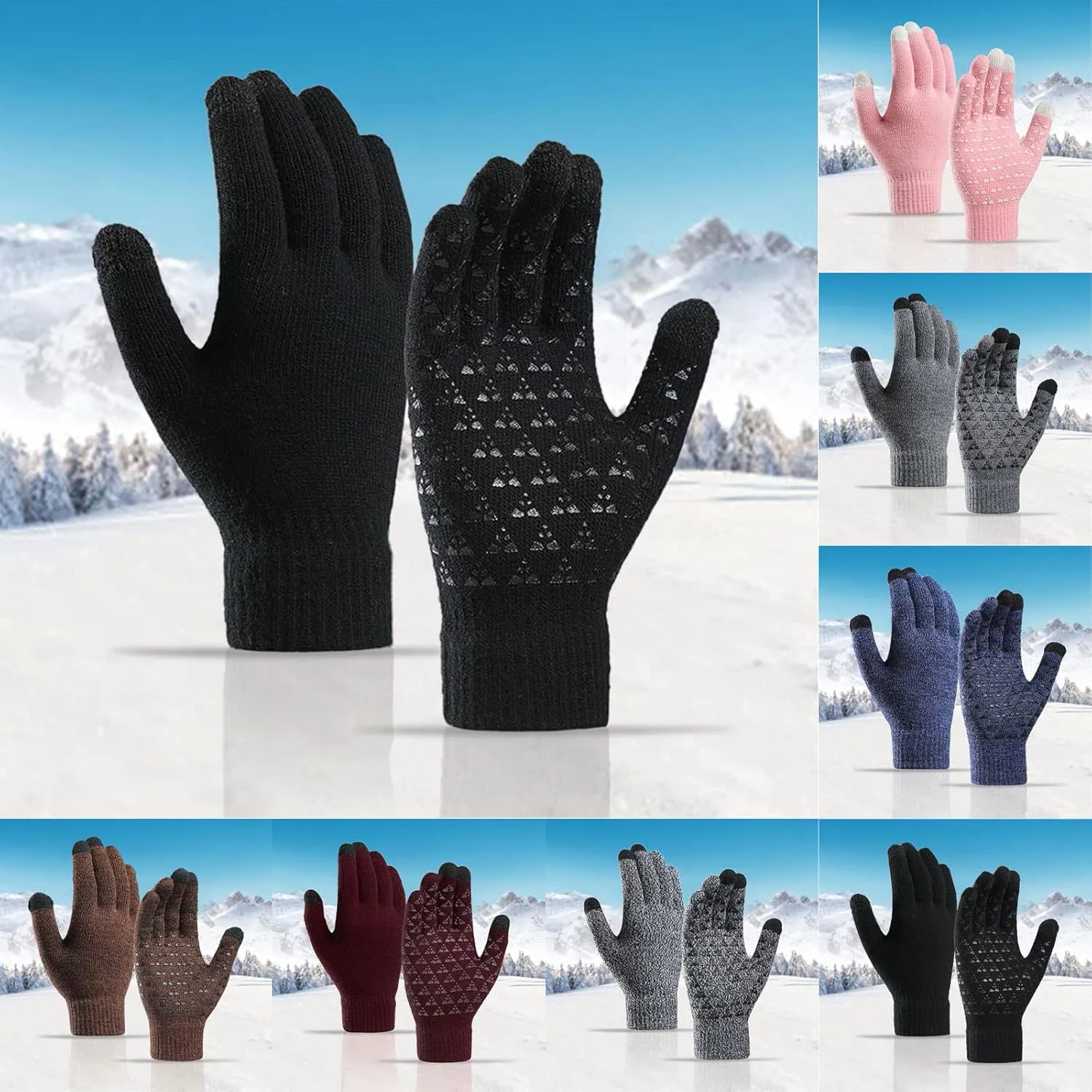 Winter Gloves Men,Full Fingers Touch Screen Thermal Knit Lining Warmers Gloves for Driving Kids Cold Weather Hiking