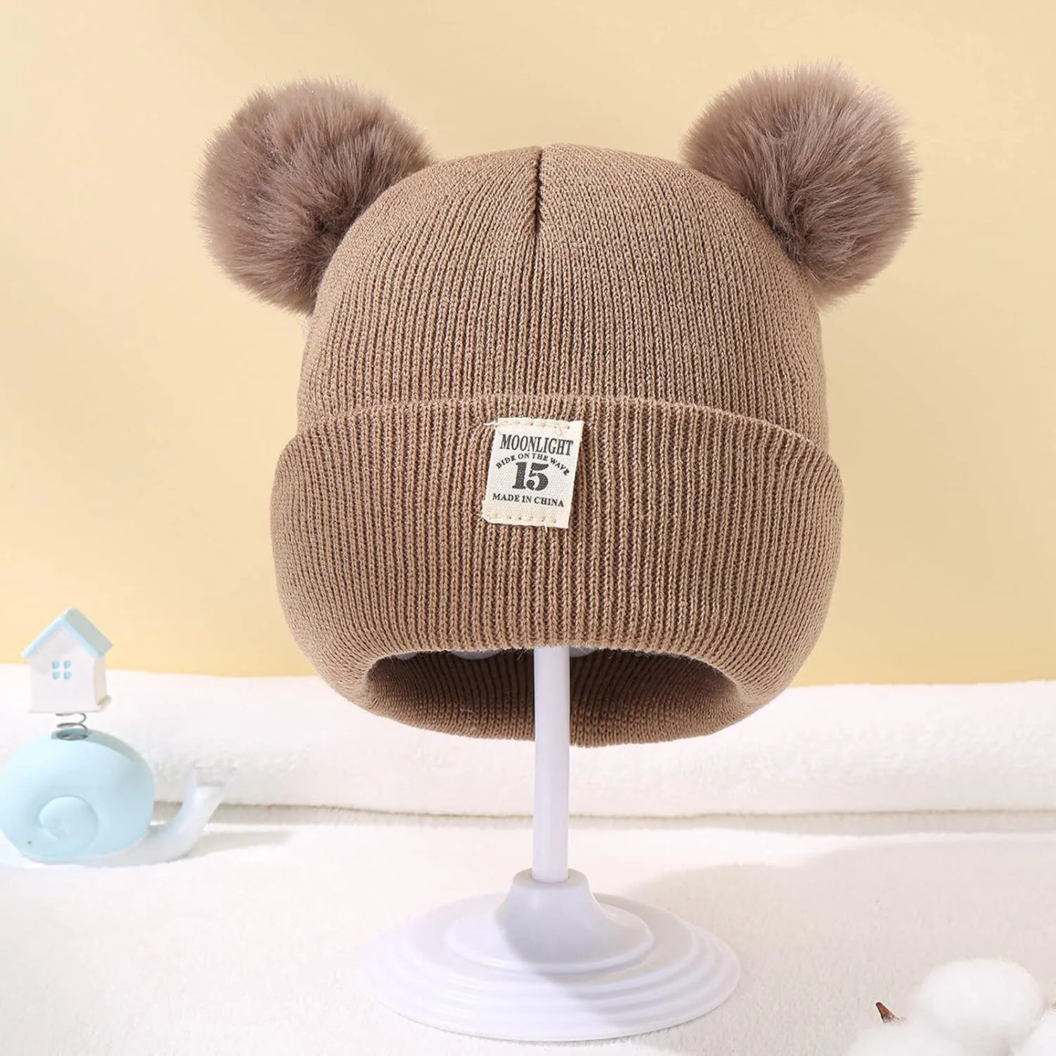 Winter Hat for Kids Toddler Children Boys Girls Beanie with Double Poms Poms Soft Warm Knitted Beanie Hat