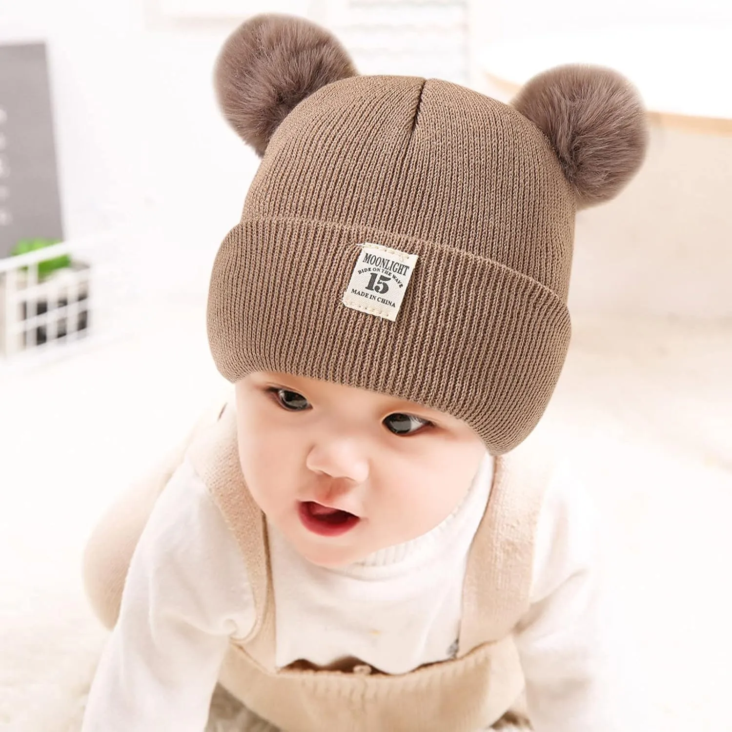 Winter Hat for Kids Toddler Children Boys Girls Beanie with Double Poms Poms Soft Warm Knitted Beanie Hat