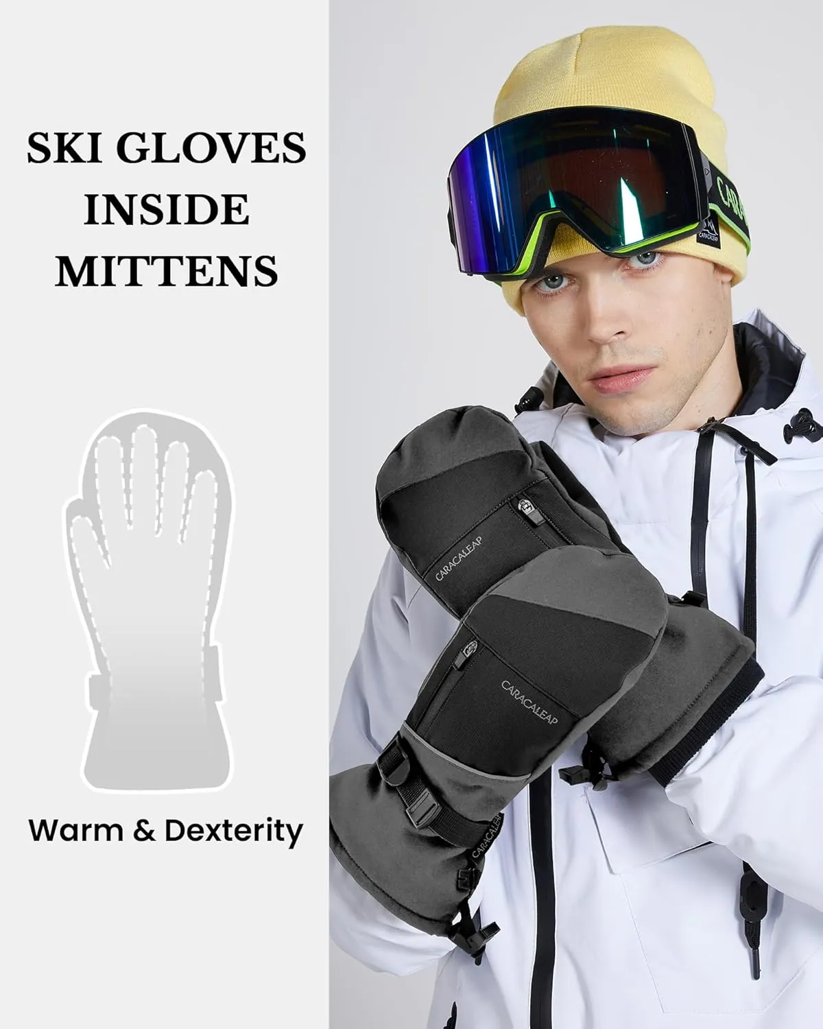 Winter Ski Mittens for Men Women Cold Weather- Warm Snow Mitts Gloves Waterproof & Windproof for Snowboard Snow Sports