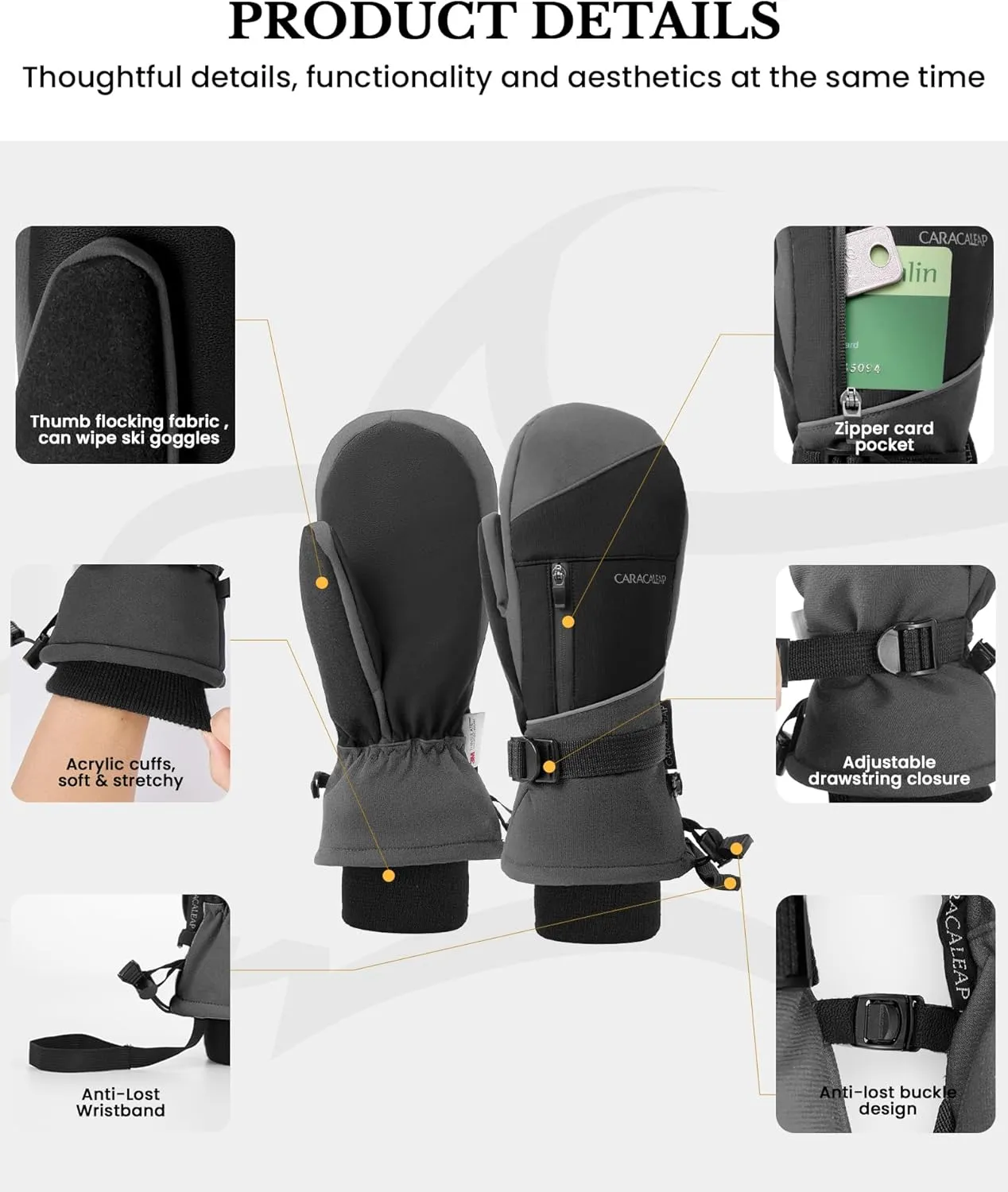 Winter Ski Mittens for Men Women Cold Weather- Warm Snow Mitts Gloves Waterproof & Windproof for Snowboard Snow Sports