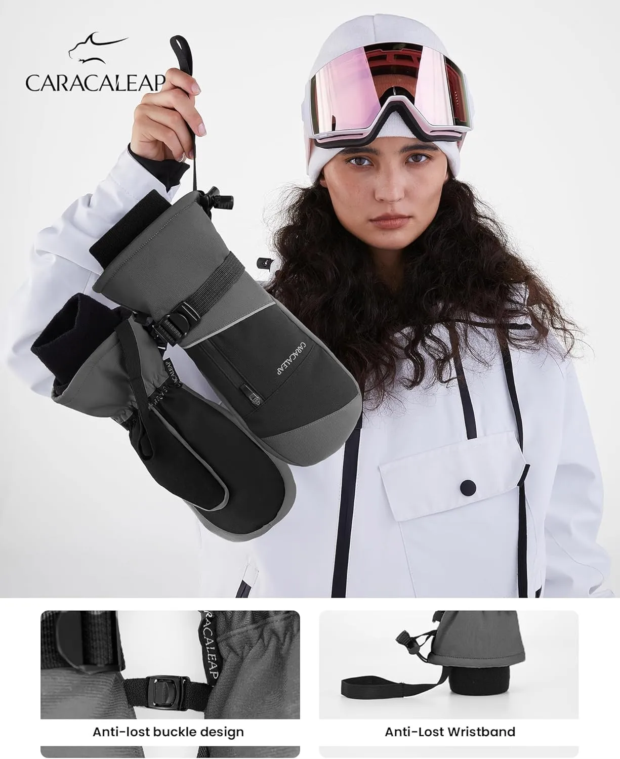 Winter Ski Mittens for Men Women Cold Weather- Warm Snow Mitts Gloves Waterproof & Windproof for Snowboard Snow Sports