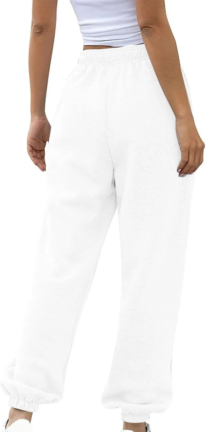 Women Casual Trendy Baggy Sweatpants with Pockets Oversize High Waist Gym Stretch Fit Jogger Pants Workout Lounge Trousers