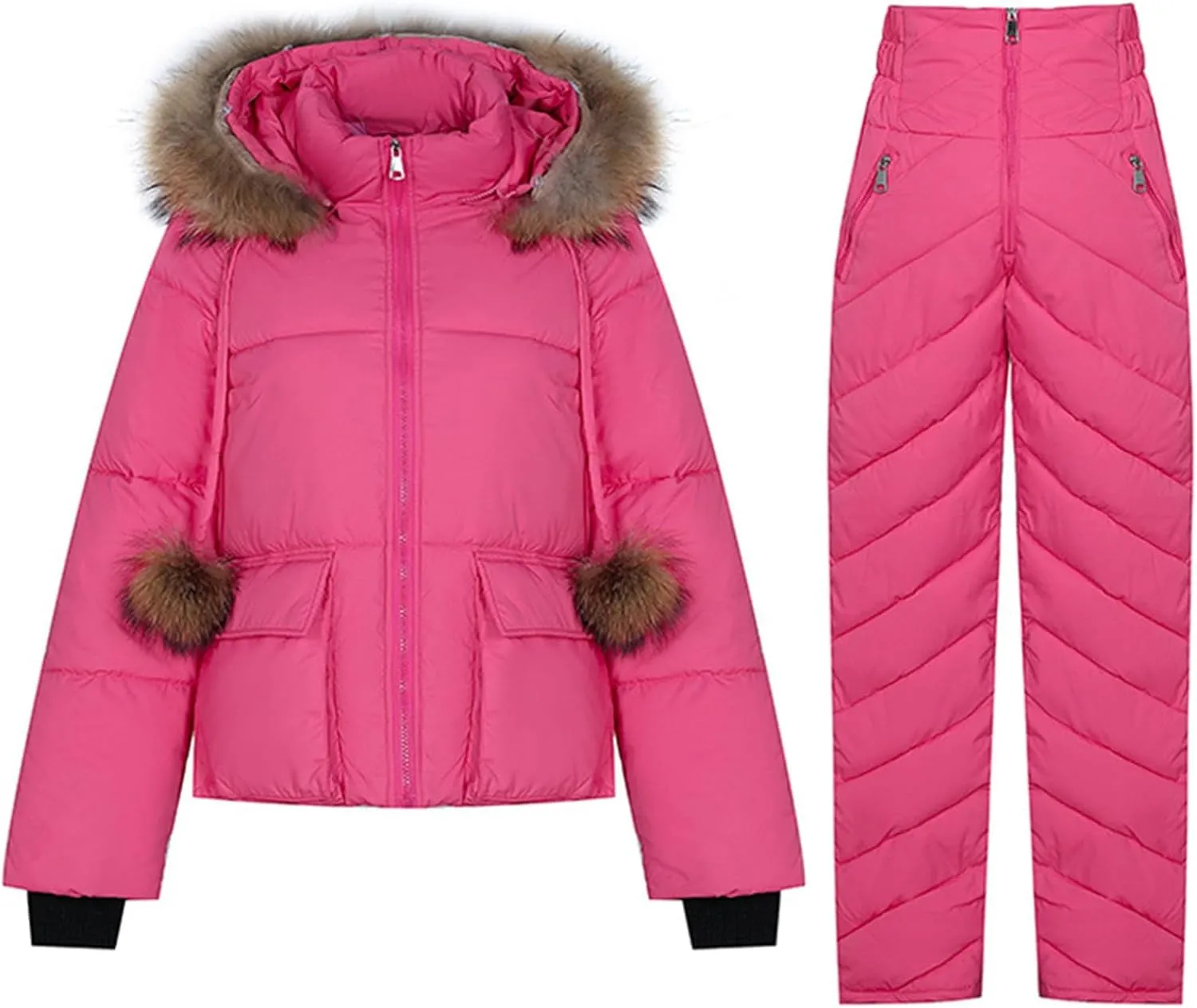 Women's Hooded Onesies Ski Jumpsuit Thickened Long Down Jacket Winter Down Parka Puffer Jacket