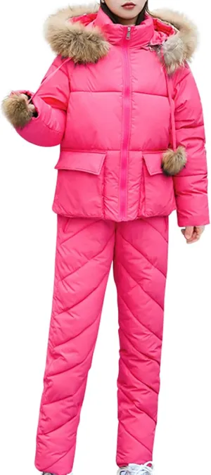 Women's Hooded Onesies Ski Jumpsuit Thickened Long Down Jacket Winter Down Parka Puffer Jacket