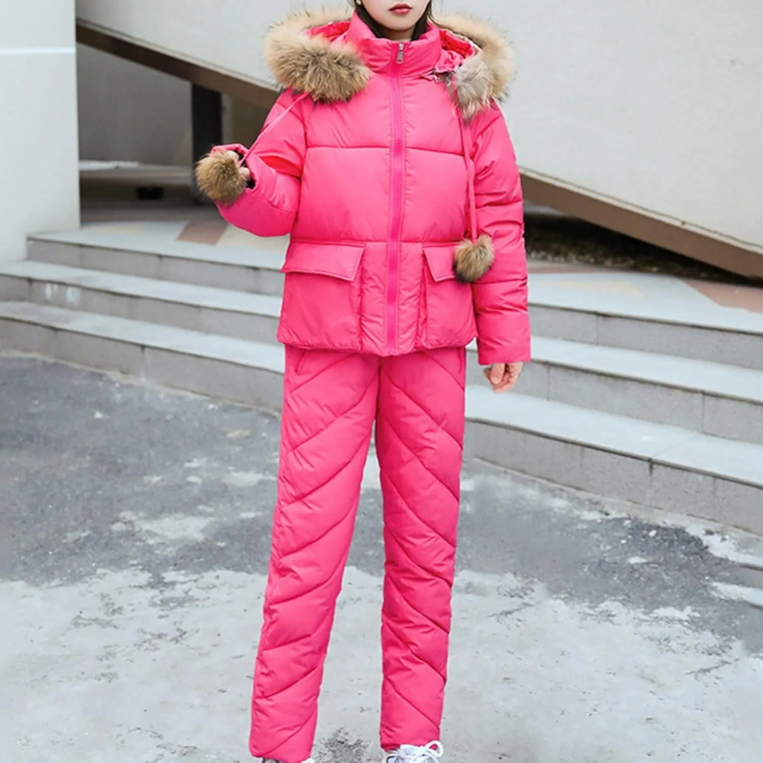 Women's Hooded Onesies Ski Jumpsuit Thickened Long Down Jacket Winter Down Parka Puffer Jacket