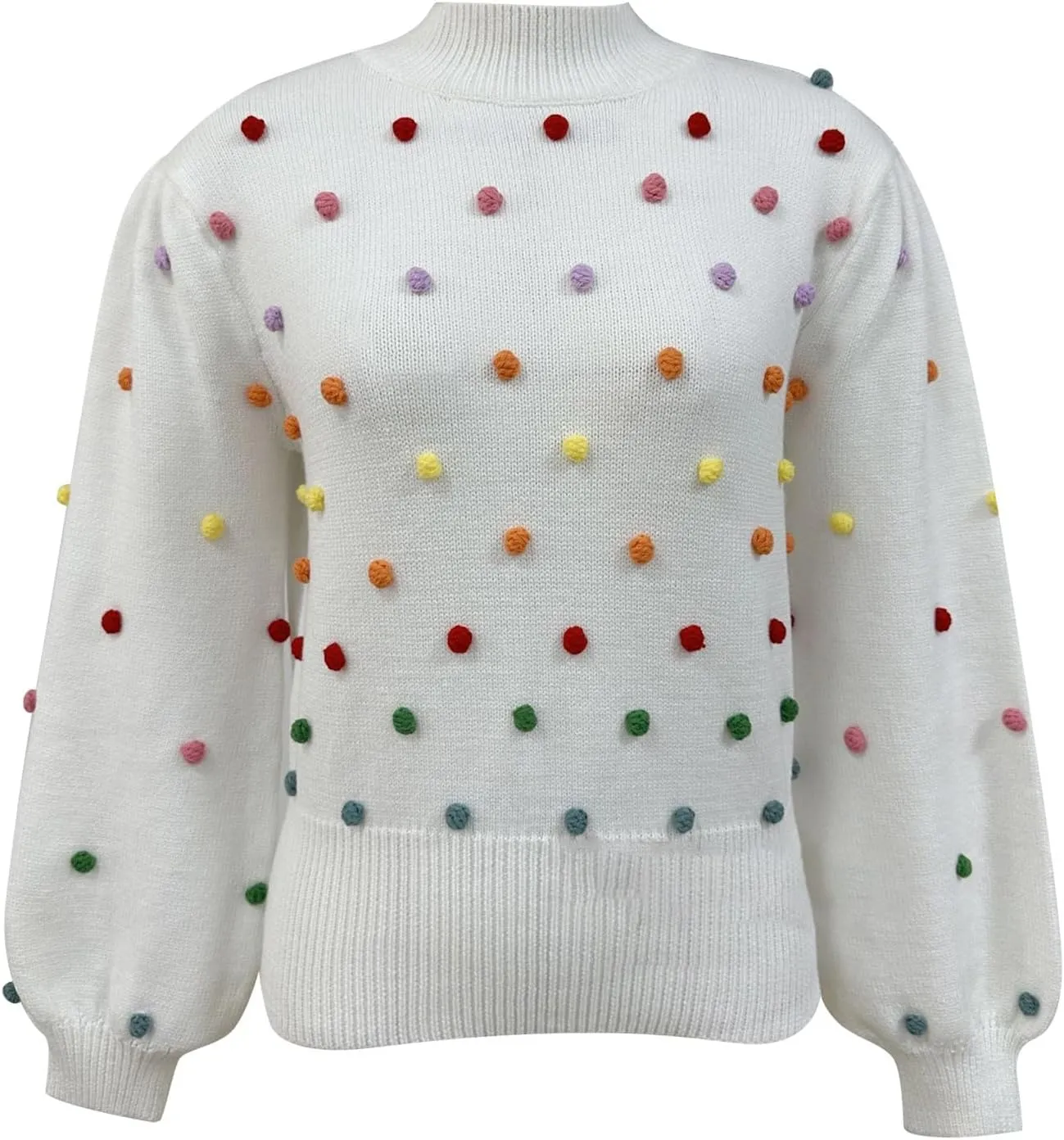 Women's Round Neck Colorful Ball Knit Pullover Sweater Rose Sweater Matching Sweater Sets for Women