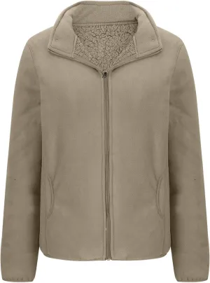 Women's Zip Up Fleece Jacket, Long Sleeve Warm Soft Polar Lightweight Coat with Pockets Fall Winter Outfits