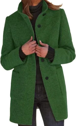 Wool Coats for Women 2024 Oversized Fashion Thicken Stand Collar Single Breasted Winter Jackets with Pockets