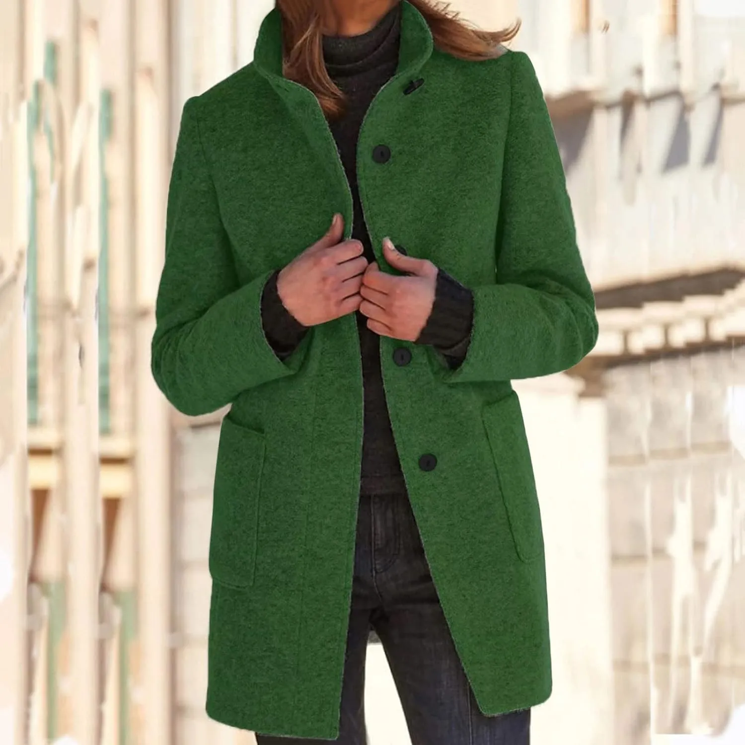 Wool Coats for Women 2024 Oversized Fashion Thicken Stand Collar Single Breasted Winter Jackets with Pockets