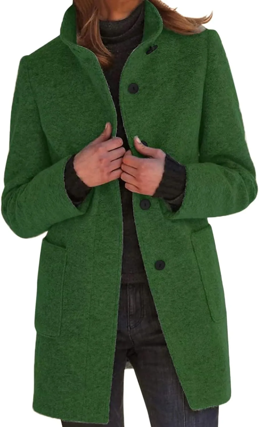 Wool Coats for Women 2024 Oversized Fashion Thicken Stand Collar Single Breasted Winter Jackets with Pockets