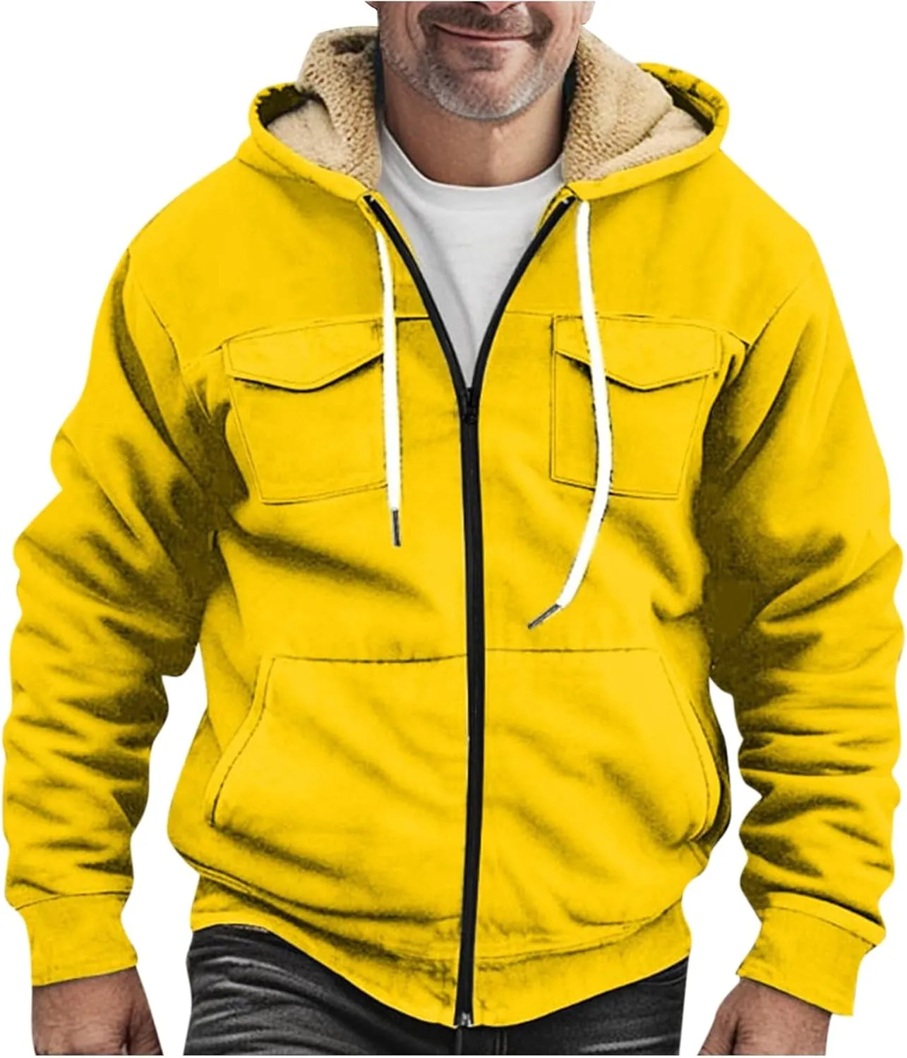Ymosrh Men's Lightweight Jacket Full-Zip Fleece Jacket Hoodie Soft Winter Warm Outdoor Work Coats and Jackets, S-5XL