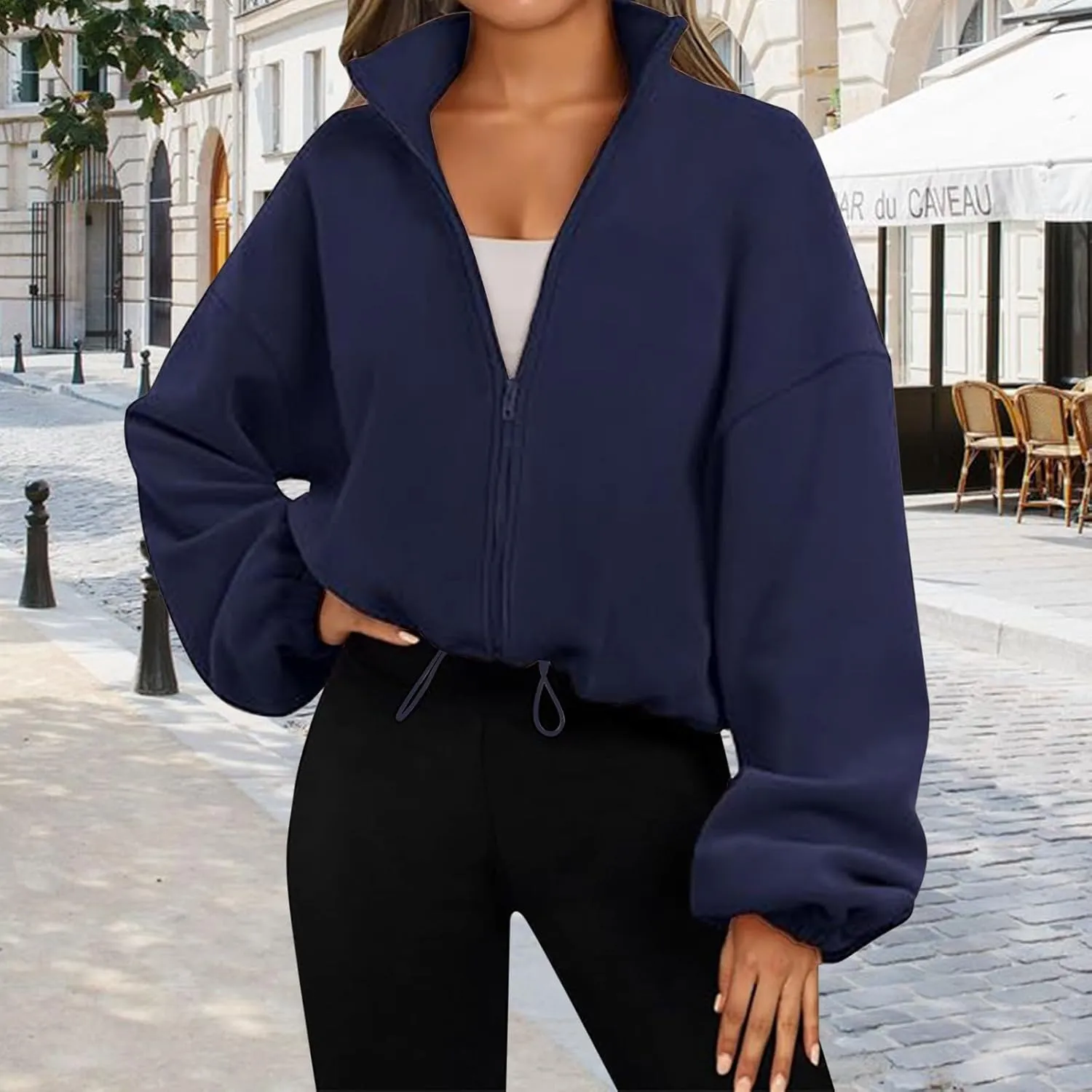 Zip Up Hoodie Women Oversized Sweatshirt Fleece Cropped Jacket Trendy Fleece Jacket Workout Coat Anorak plus Size Womens Coat