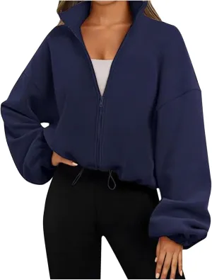 Zip Up Hoodie Women Oversized Sweatshirt Fleece Cropped Jacket Trendy Fleece Jacket Workout Coat Anorak plus Size Womens Coat